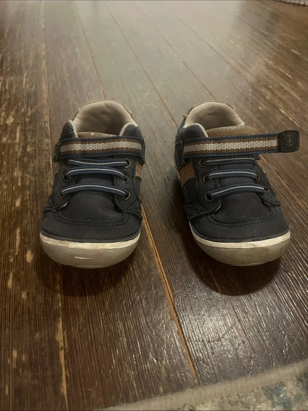 Stride Rite Navy and Tan Hook-and-Loop Kids Sneakers